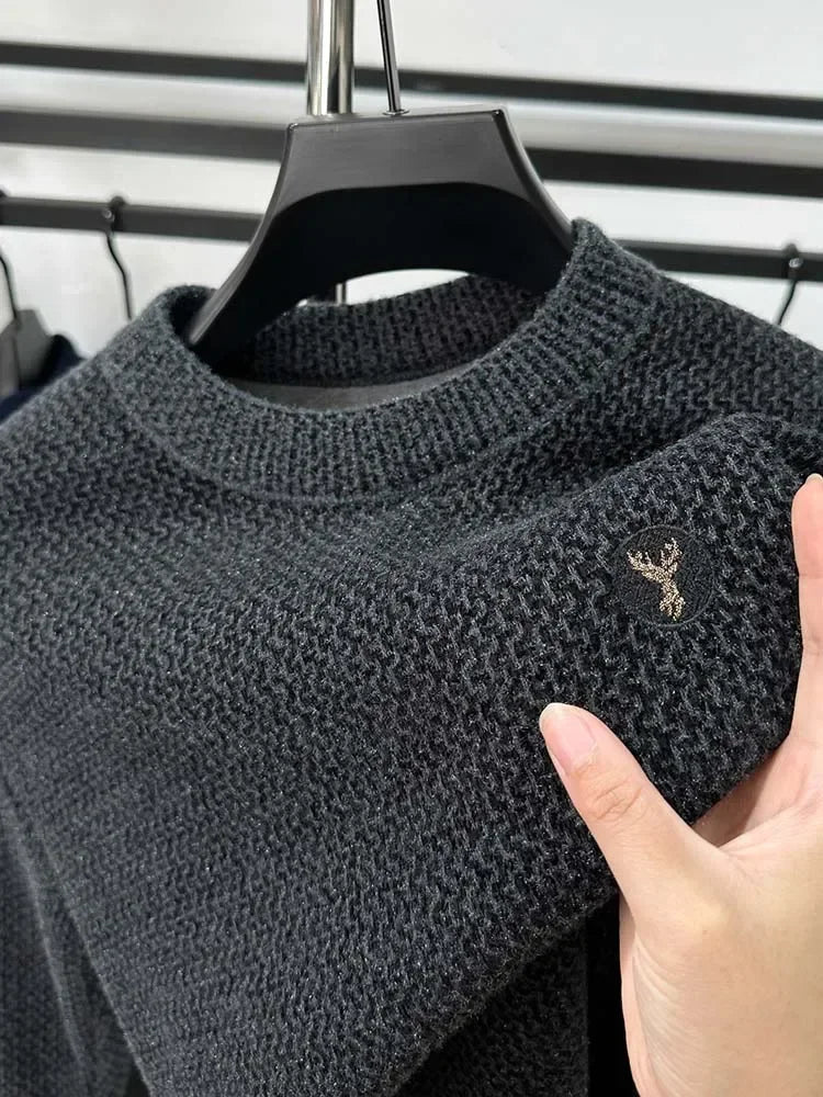 Embroidered Plush Sweater Men-HighTouch
