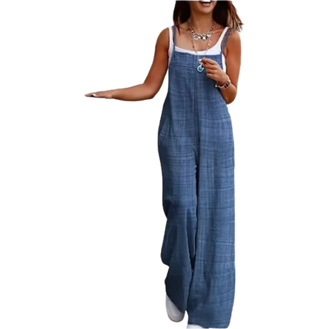 Women's Sleeveless Suspender Jumpsuit with Pockets – Loose Casual Wide-Leg Romper