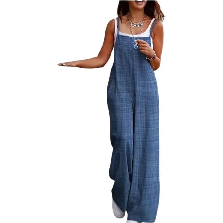 Women's Sleeveless Suspender Jumpsuit with Pockets – Loose Casual Wide-Leg Romper-HighTouch