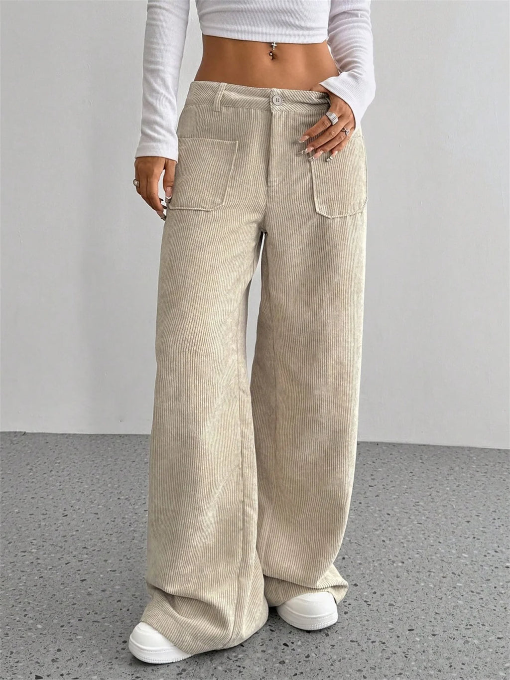 High-Waist Wide-Leg Corduroy Trousers-HighTouch