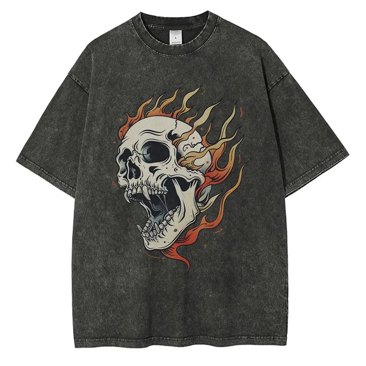Men's Oversized Acid Wash Skull T-Shirt