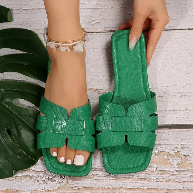 Women's Designer Open Toe Flat Slides – Summer Casual Sandals