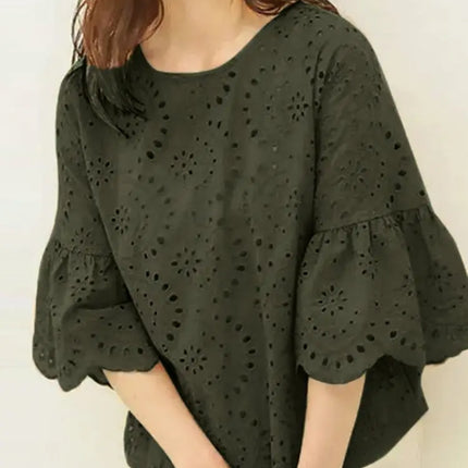 Elegant Hollow-Out Lace Blouse