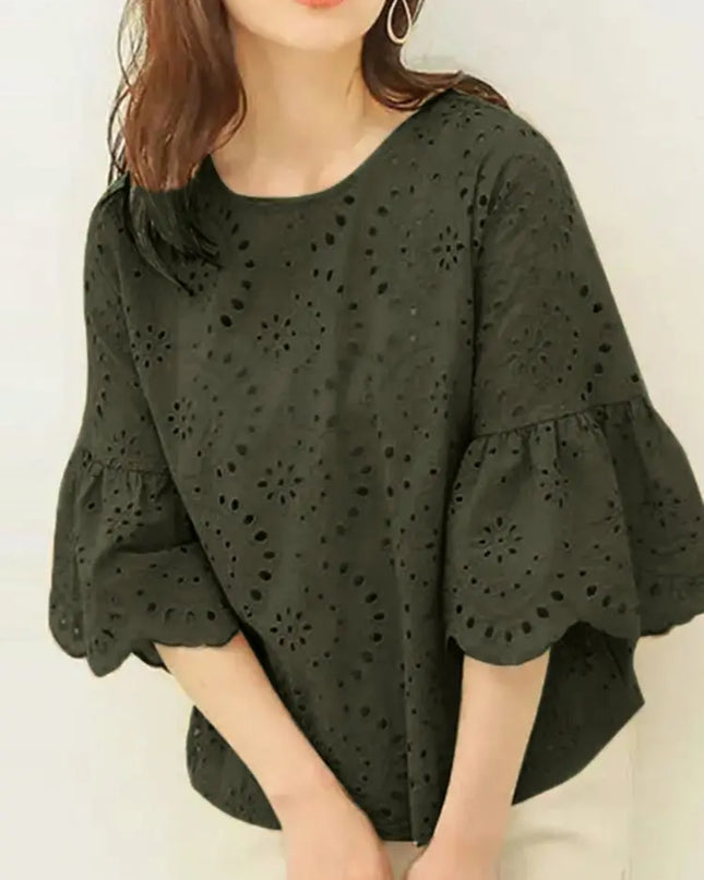 Elegant Hollow-Out Lace Blouse