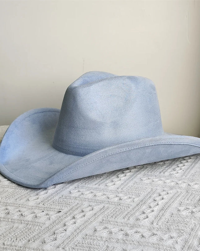 Suede Wide-Brim Western Cowboy Fedora Adjustable Fit