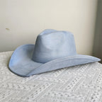 Suede Wide-Brim Western Cowboy Fedora Adjustable Fit-HighTouch