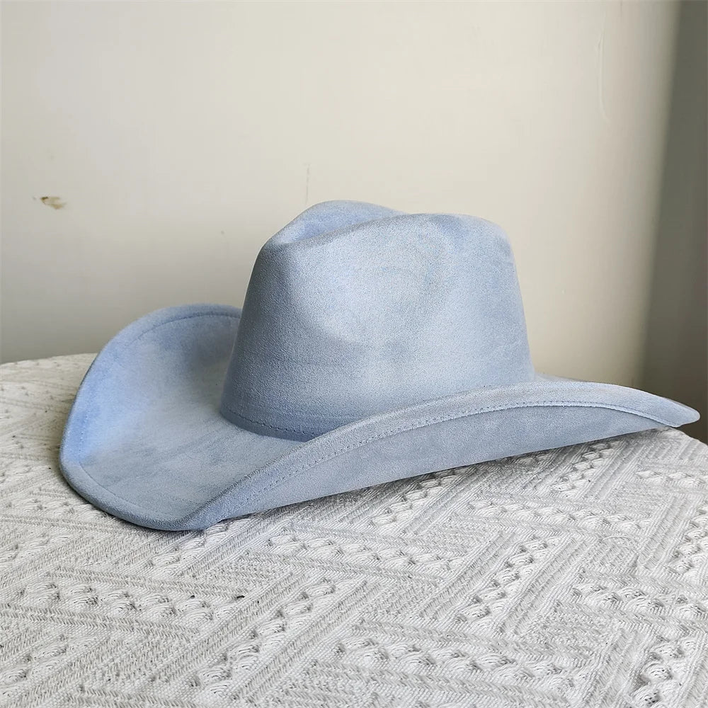 Suede Wide-Brim Western Cowboy Fedora Adjustable Fit