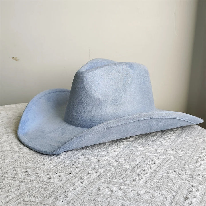 Suede Wide-Brim Western Cowboy Fedora Adjustable Fit-HighTouch