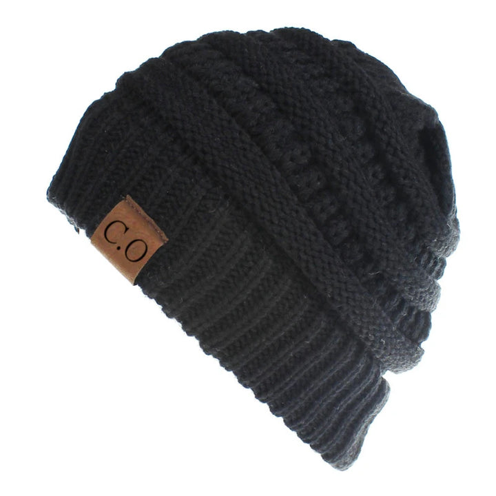 Soft Stretch Knit Messy Bun Beanie-HighTouch