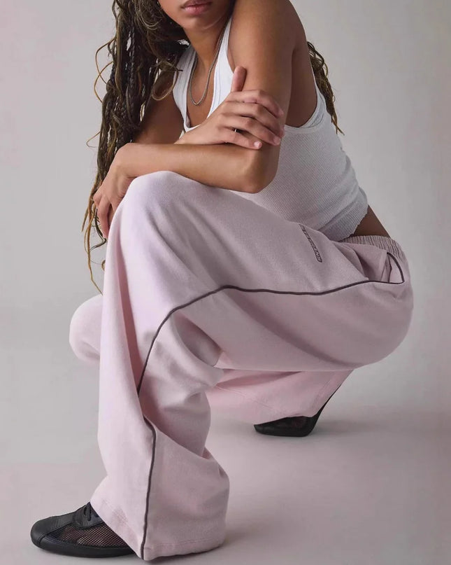 Pink Embroidered Casual Pants for Women