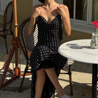 Polka Dot Plunge Halter Maxi Dress – Backless & Elegant-HighTouch