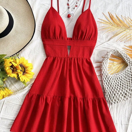 Leopard Print Backless Camisole Mini Dress – 4‑Color Summer Style