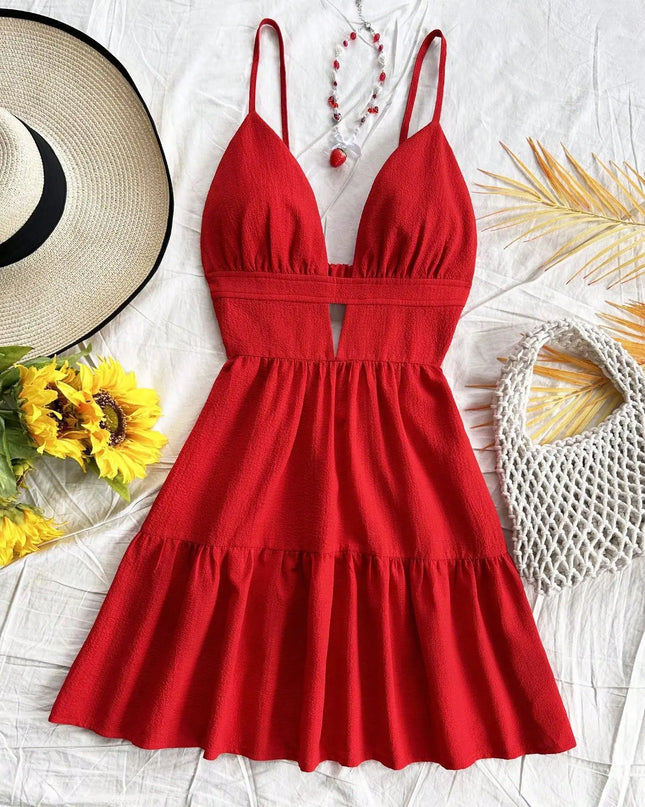 Leopard Print Backless Camisole Mini Dress – 4‑Color Summer Style
