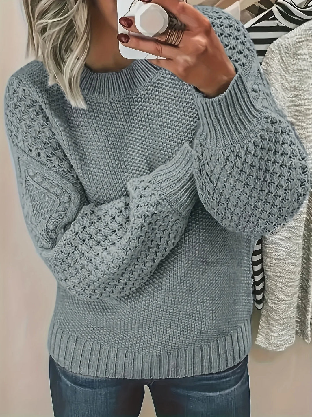 Women’s Lantern Sleeve Knitted Sweater-HighTouch