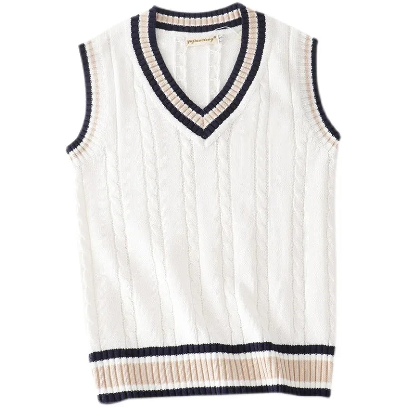 Thick Striped V-Neck Sweater Vest Unisex-HighTouch