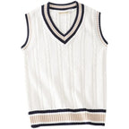 Thick Striped V-Neck Sweater Vest Unisex-HighTouch