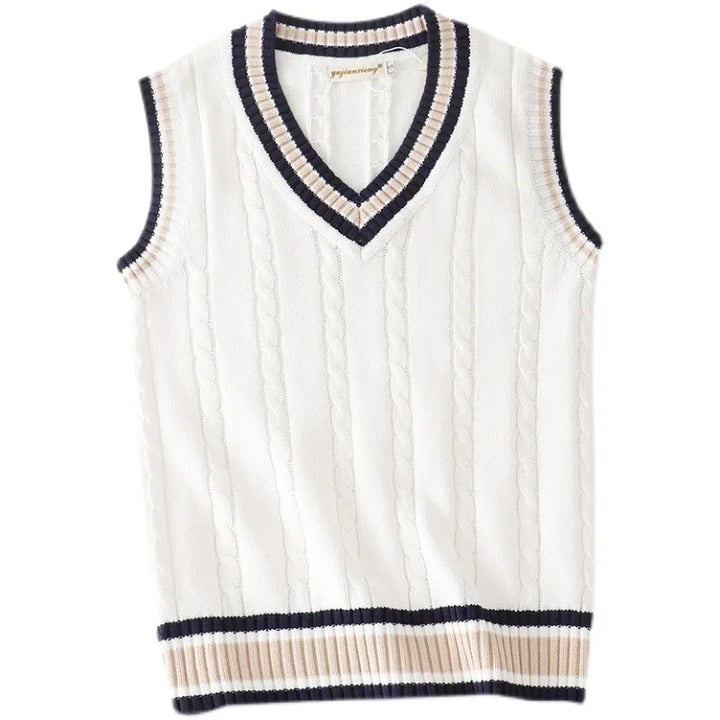 Thick Striped V-Neck Sweater Vest Unisex-HighTouch