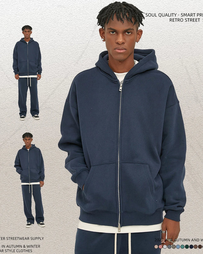Premium Heavyweight Fleece Double‑Zip Cardigan Hoodie UK