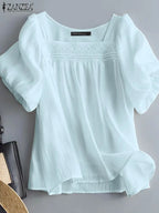Square Neck Puff Sleeve Blouse-HighTouch