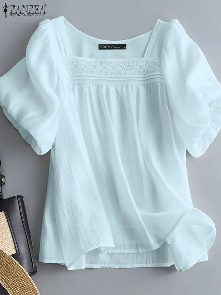 Square Neck Puff Sleeve Blouse-HighTouch