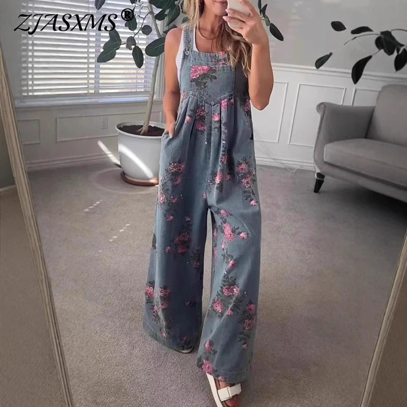 Retro Denim Button-Up Strappy Jumpsuit – Women’s Casual Pocket Overalls Romper