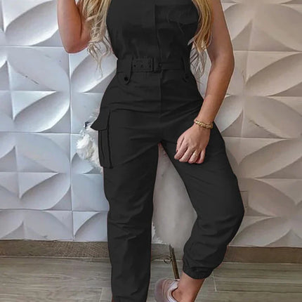 Sleeveless Cargo Jumpsuit with Drawstring Waist