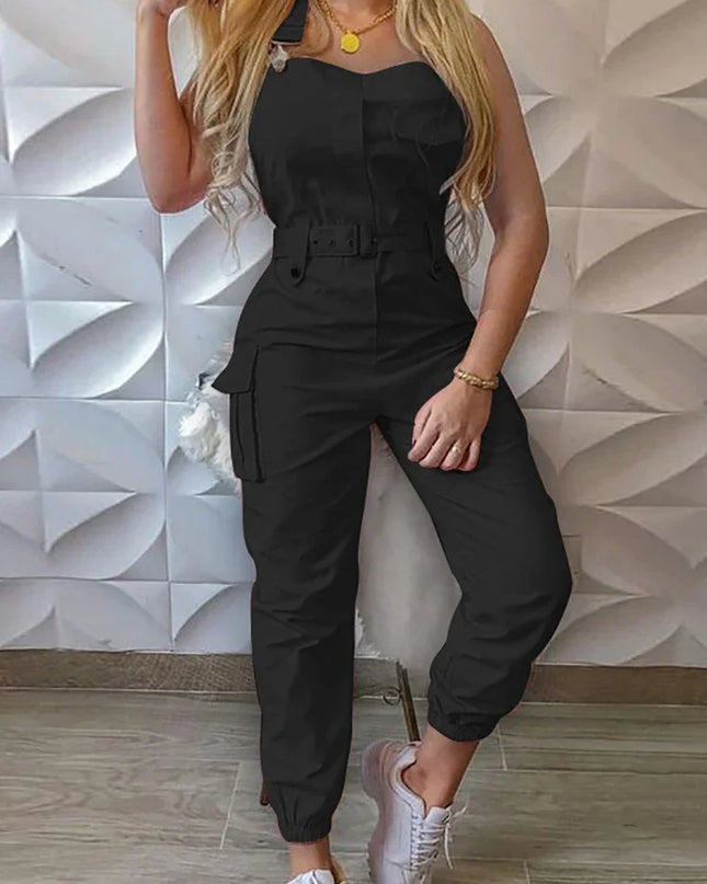 Sleeveless Cargo Jumpsuit with Drawstring Waist