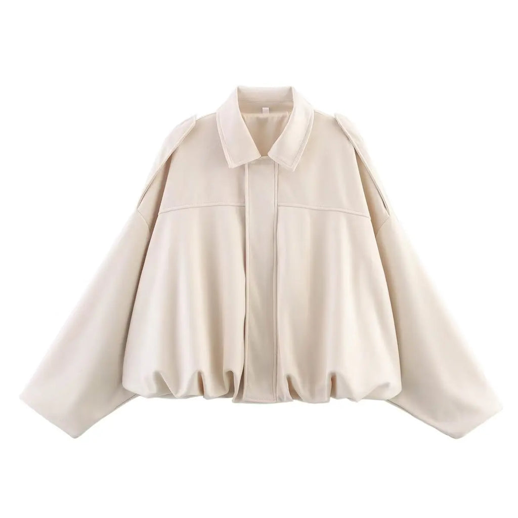 Women Oversized Suede Bomber Jacket Casual Zip Up-HighTouch