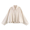 Women Oversized Suede Bomber Jacket Casual Zip Up-HighTouch