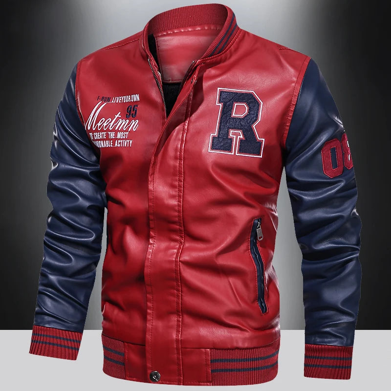 Premium Men’s Color‑Block PU Motorcycle / Pilot Jacket-HighTouch