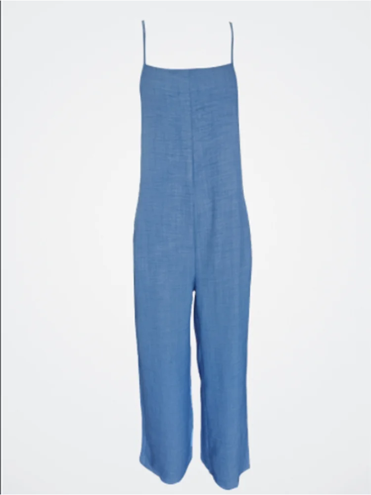 Women's Sleeveless Suspender Jumpsuit with Pockets – Loose Casual Wide-Leg Romper