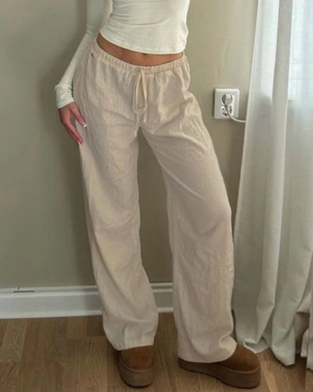 Sweetown Boho Straight‑Leg Pants – High‑Waist Loose Linen‑Blend Trousers with Pockets