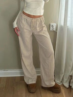 Sweetown Boho Straight‑Leg Pants – High‑Waist Loose Linen‑Blend Trousers with Pockets-HighTouch