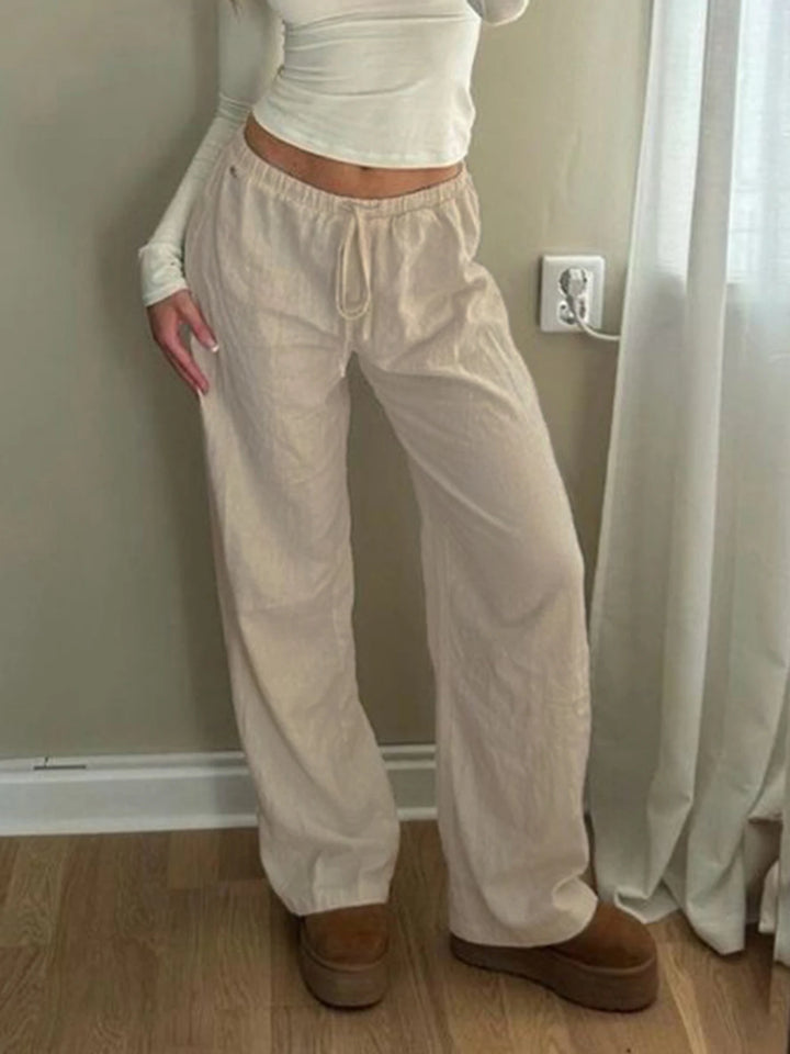 Sweetown Boho Straight‑Leg Pants – High‑Waist Loose Linen‑Blend Trousers with Pockets-HighTouch