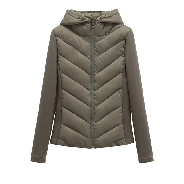 Women’s Elegant Patchwork Cotton Jacket with Standing Collar & Hood