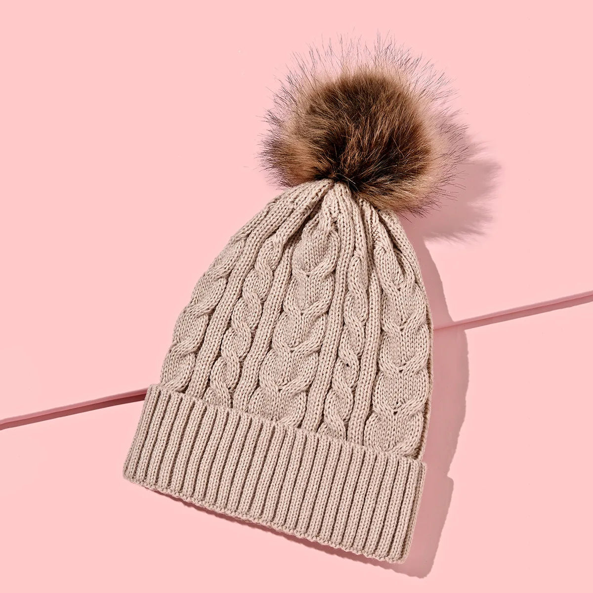 Plush-Pom Knit Flap Beanie for Women