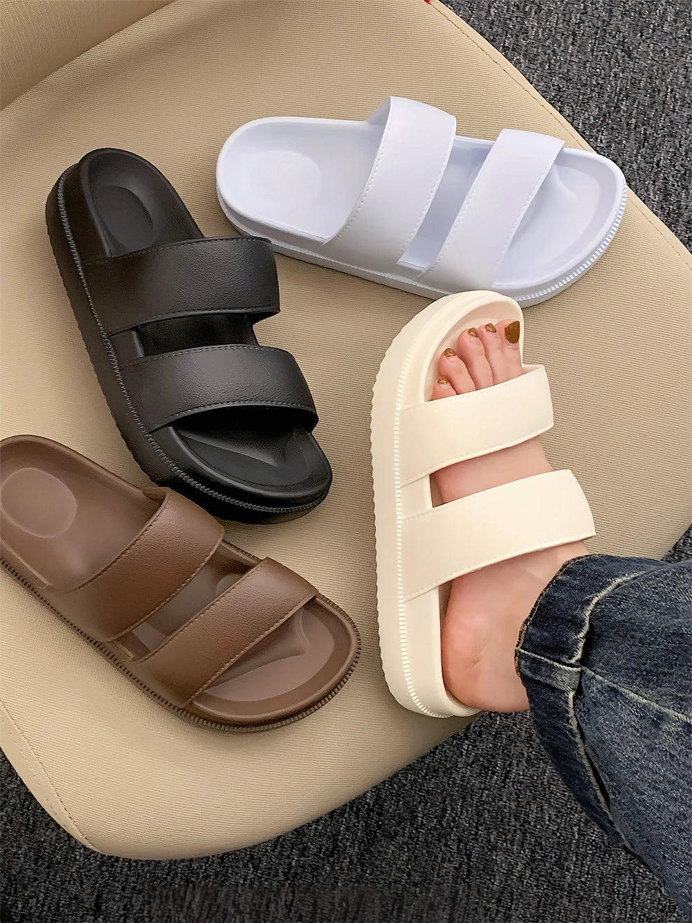 Women’s Simple Beach Sandals Summer Slip-On Flat Shoes-HighTouch