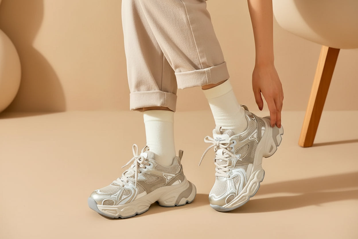 BeauToday Mesh Patchwork Chunky Sole Lace-Up Sneakers for Women