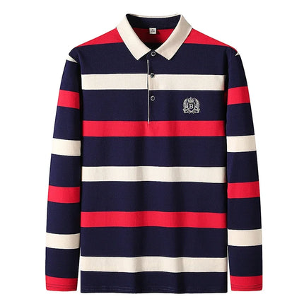 Spring Men Polo Shirt Cotton Long Sleeve Stripe Polo Shirt Men Autumn Embroidery Casual Fashion Polo Shirt Business T-shirts Men