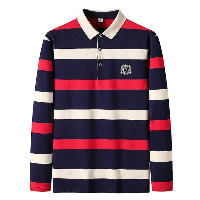 Spring Men Polo Shirt Cotton Long Sleeve Stripe Polo Shirt Men Autumn Embroidery Casual Fashion Polo Shirt Business T-shirts Men