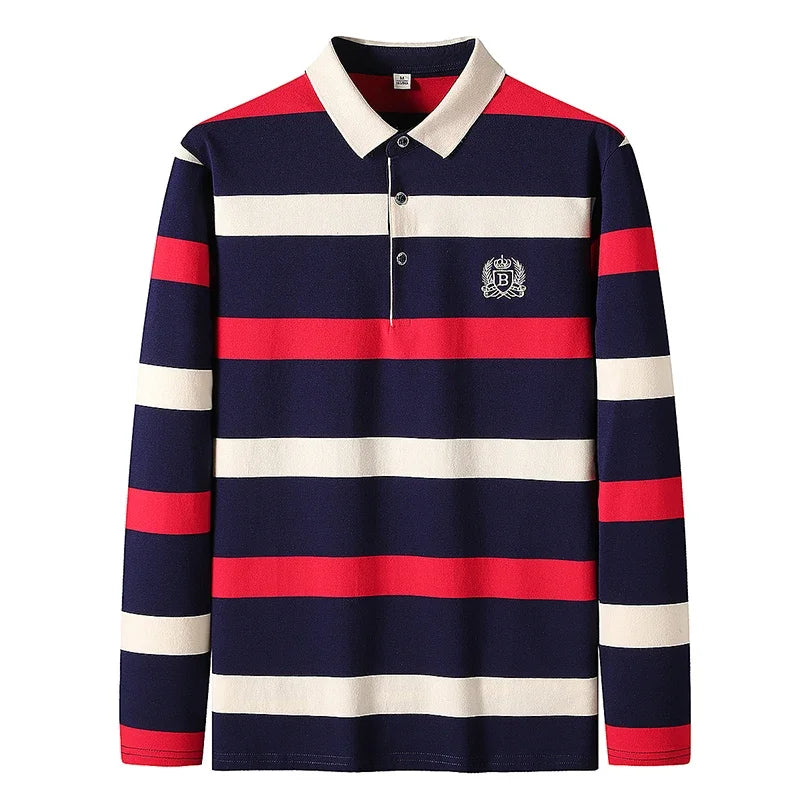 Spring Men Polo Shirt Cotton Long Sleeve Stripe Polo Shirt Men Autumn Embroidery Casual Fashion Polo Shirt Business T-shirts Men-HighTouch