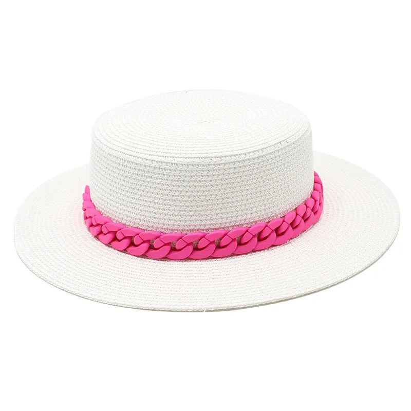 Adjustable Flat‑Top Yellow Straw Fedora