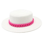 Adjustable Flat‑Top Yellow Straw Fedora-HighTouch