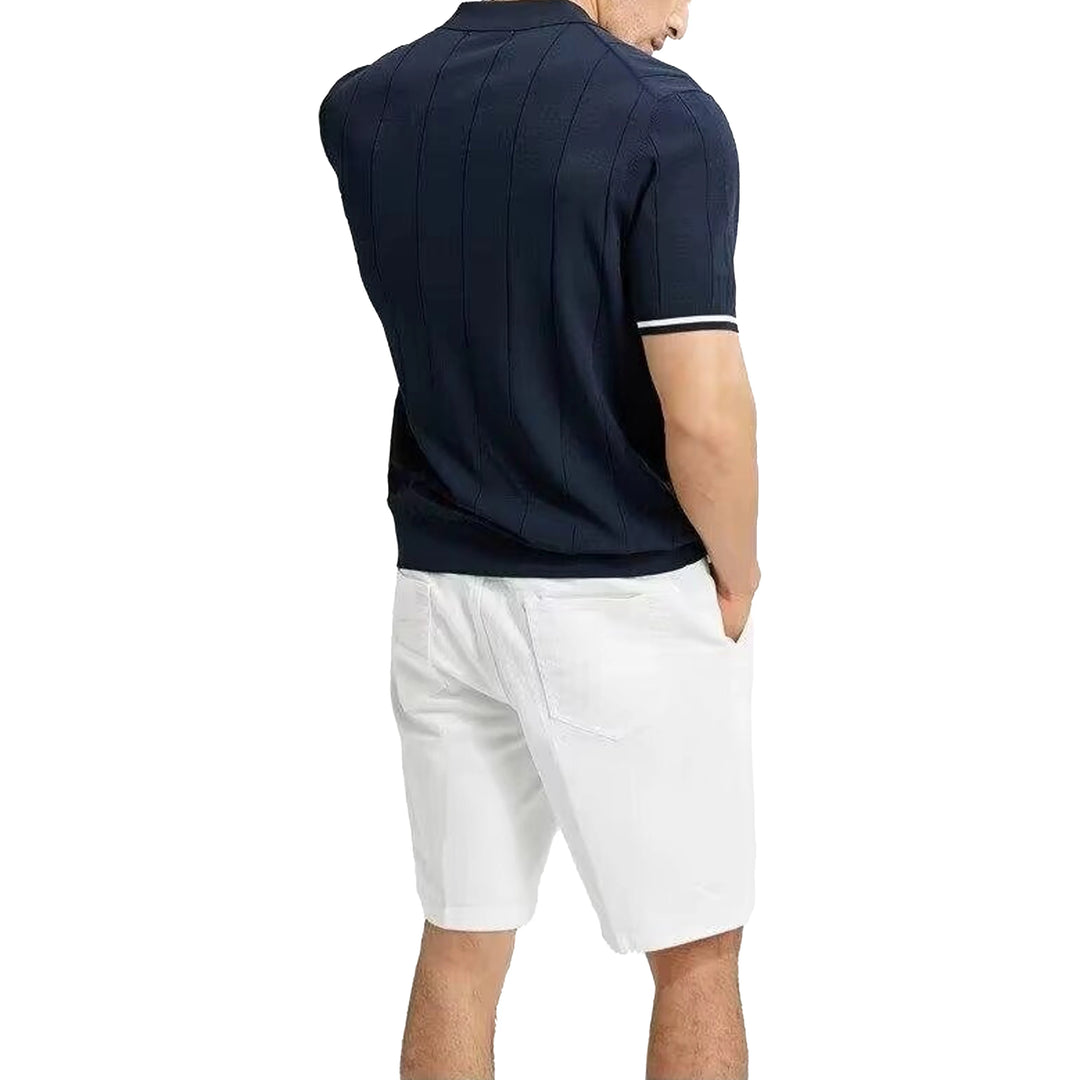 Summer Ribbed Knit Polo Shirt for Men-HighTouch