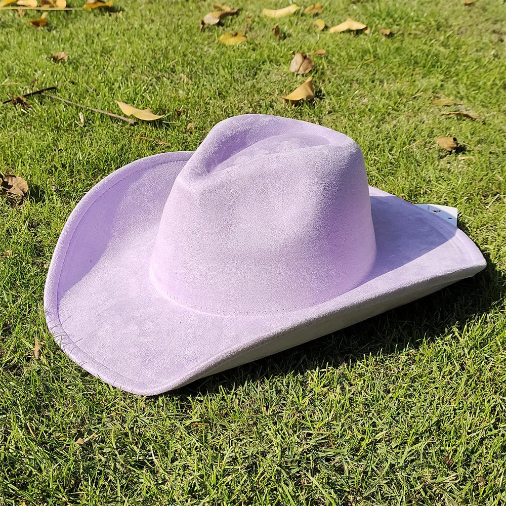 Suede Wide-Brim Western Cowboy Fedora Adjustable Fit