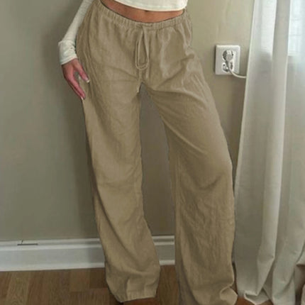 Sweetown Boho Straight‑Leg Pants – High‑Waist Loose Linen‑Blend Trousers with Pockets