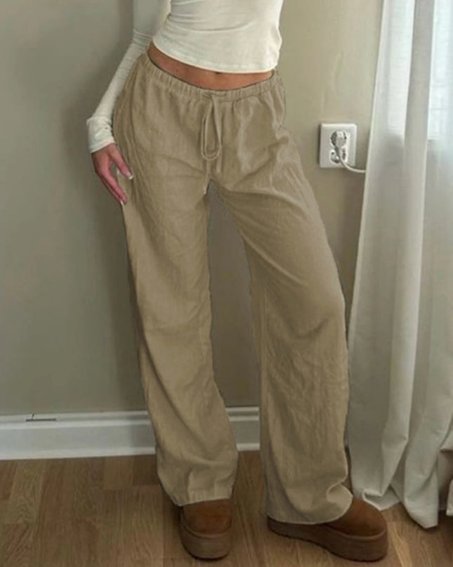 Sweetown Boho Straight‑Leg Pants – High‑Waist Loose Linen‑Blend Trousers with Pockets