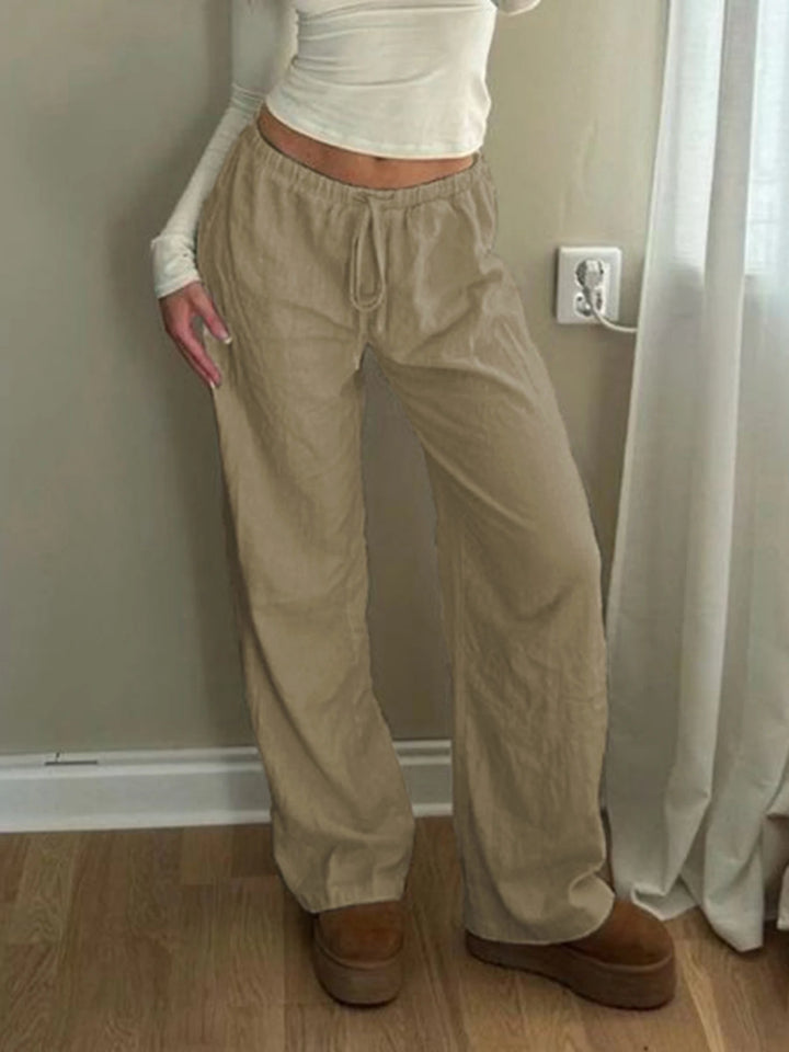 Sweetown Boho Straight‑Leg Pants – High‑Waist Loose Linen‑Blend Trousers with Pockets-HighTouch