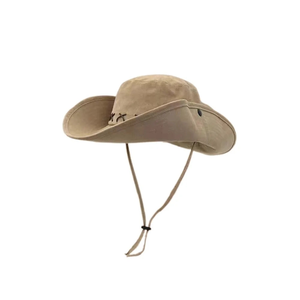 Breathable Western Cowboy Hat – Wide Brim, Adjustable, Summer Sun Protection-HighTouch