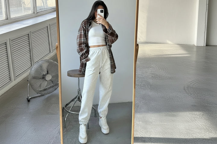 Women High Waist Cotton Sweatpants Oversized Loose Fit-HighTouch